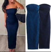 Jenny Denim Tube Maxi Dress - Label Frenesi Fashion